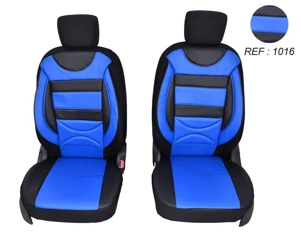 Housse standard avec siège pilote en semi-cuir, 5 places (noir avec surpiqûres Bleu)