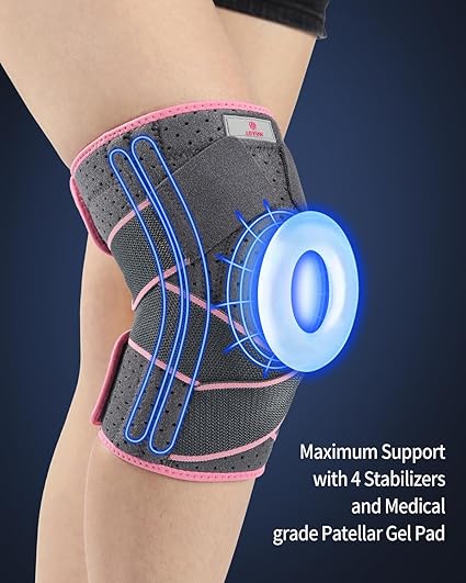 Orthèse de genou ABYON, réglable, avec stabilisateurs latéraux et coussinet en gel ouvert, pour hommes et femmes – déchirure ligamentaire, déchirure du ménisque, musculation et course