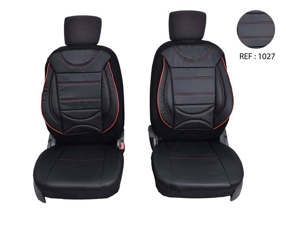 Housse standard avec siège pilote en semi-cuir, 5 places (noir avec surpiqûres rouges)