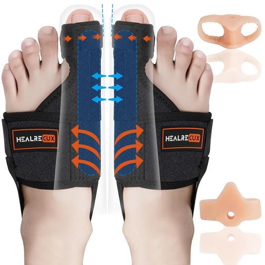 2x Attelle de correction Hallux Valgus avec 2x séparateurs d’orteils pour redresser les orteils jour et nuit, bandage Hallux Valgus pour hommes et femmes, protection du gros orteil.