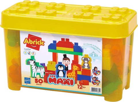 Jouets Ecoiffier - 7881 - Baril des Animaux du Monde - 50 pièces - Les Maxi - Jeu de Construction pour Enfant - Dès 12 Mois, Coloré