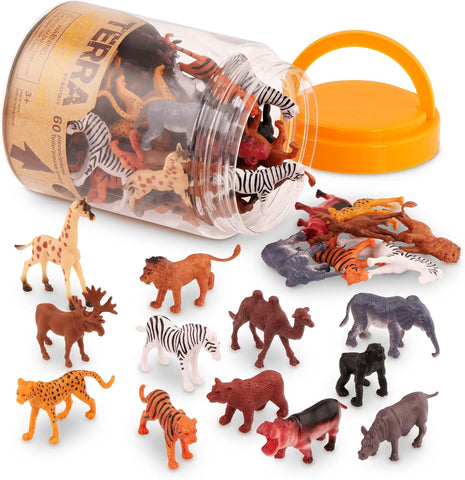 Tube Animaux Sauvages 60 Pièces – Lion, Tigre, Ours 3+ Ans