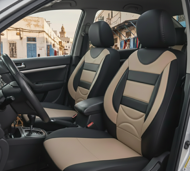 Housse standard avec siège pilote en semi-cuir, 5 places (Beige et Noir)