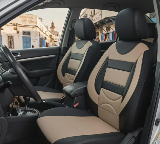 Housse standard avec siège pilote en semi-cuir, 5 places (Beige et Noir)